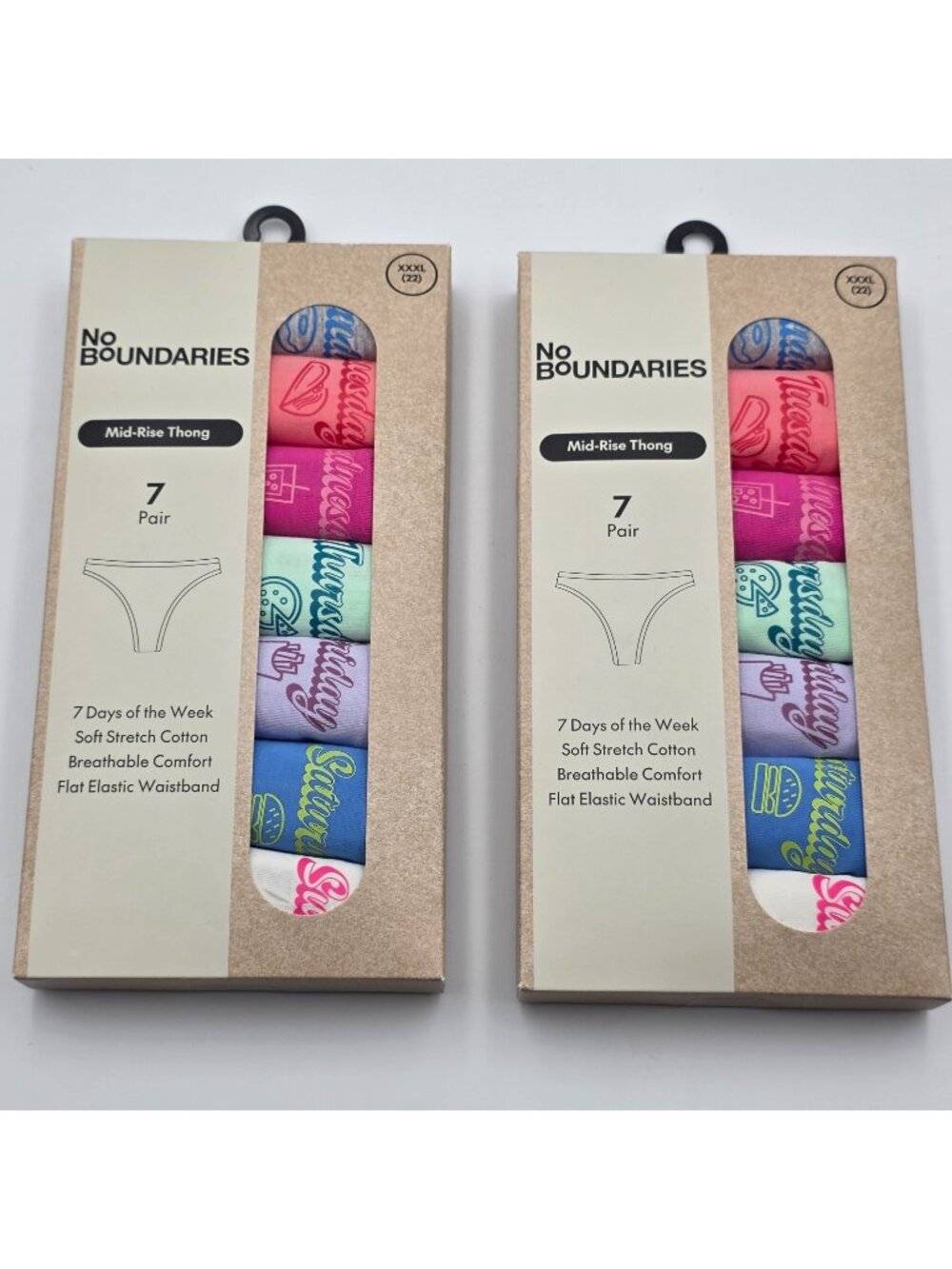 No Boundaries Panties Womens XXXL Thong 14 Pair 2-Pack Mid Rise Days of Week